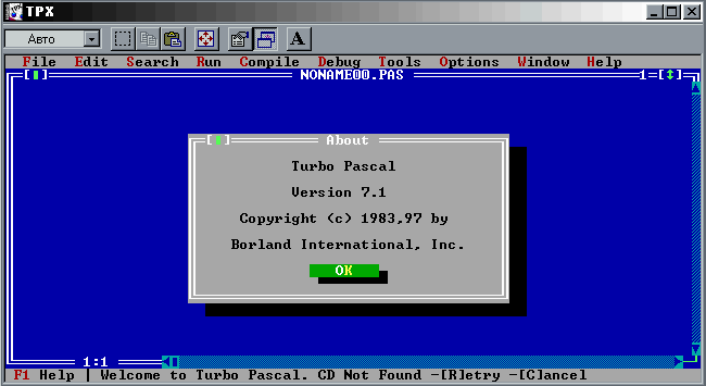 Borland Turbo Pascal 7.0.
